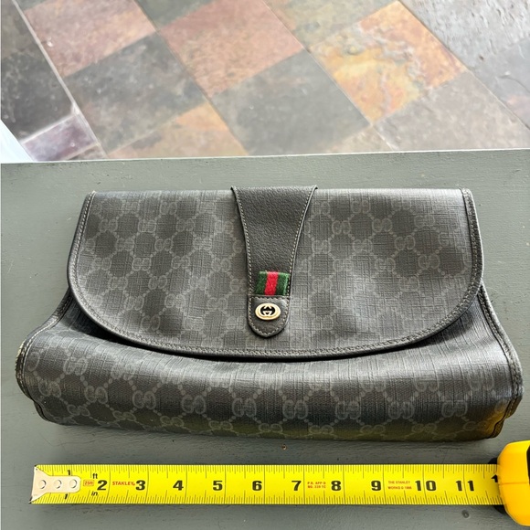 Gucci Black and Gray Monogram Clutch- Vintage Gucci Ophelia in rare color - Picture 10 of 12